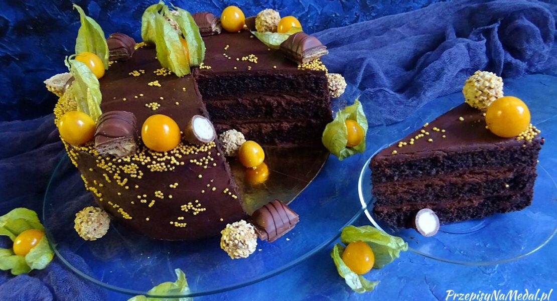 Tort czekoladowy - ganache z gorzkiej czekolady